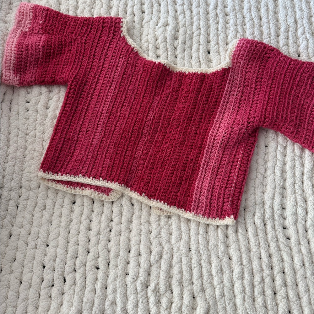 Pink and Cream Hand Crochet Cardigan - Picture 5 of 6